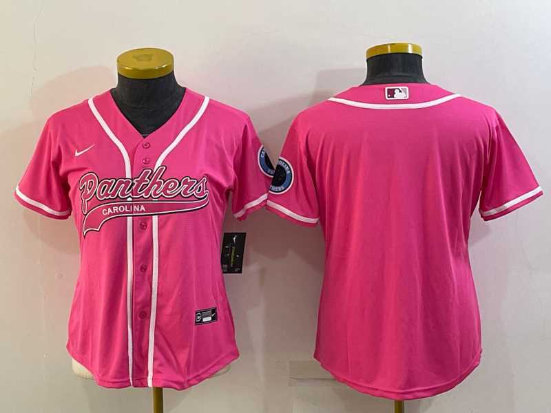 Womens Carolina Panthers Blank Pink With Patch Cool Base Stitched Baseball Jersey